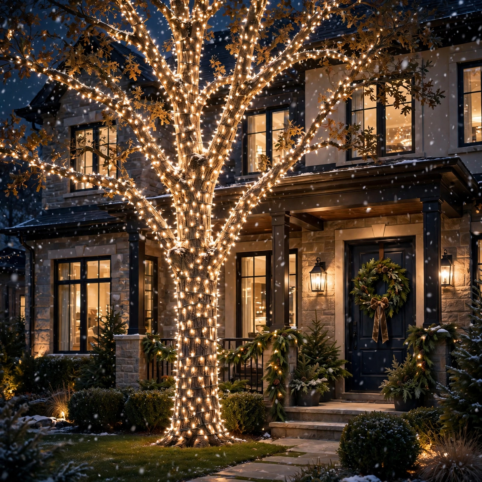 15 Christmas Outdoor Lights Ideas That Dazzle the Neighborhood 4 christmas outdoor lights ideas: front yard tree wrapped in warm white lights