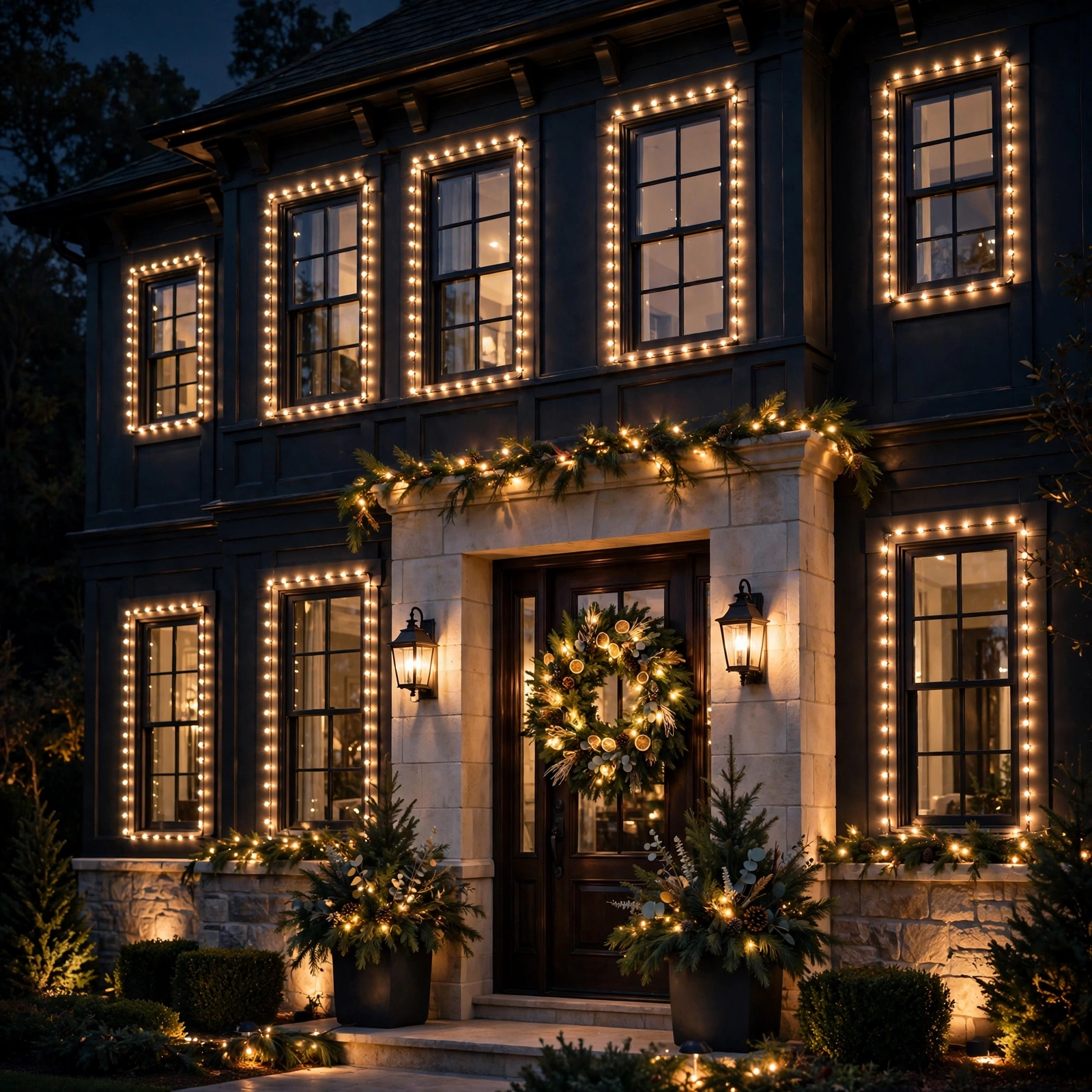 15 Christmas Outdoor Lights Ideas That Dazzle the Neighborhood 5 christmas outdoor lights ideas: house facade with lights outlining window frames