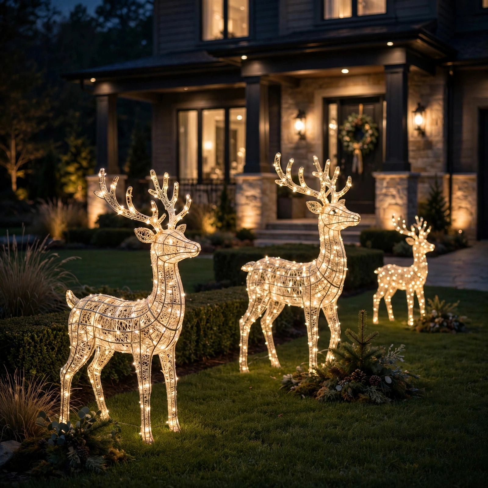 15 Christmas Outdoor Lights Ideas That Dazzle the Neighborhood 8 christmas outdoor lights ideas: lighted reindeer figures on front lawn