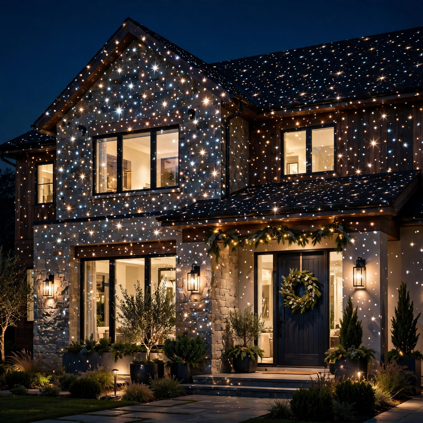 15 Christmas Outdoor Lights Ideas That Dazzle the Neighborhood 9 christmas outdoor lights ideas: starry Christmas light projector on house facade
