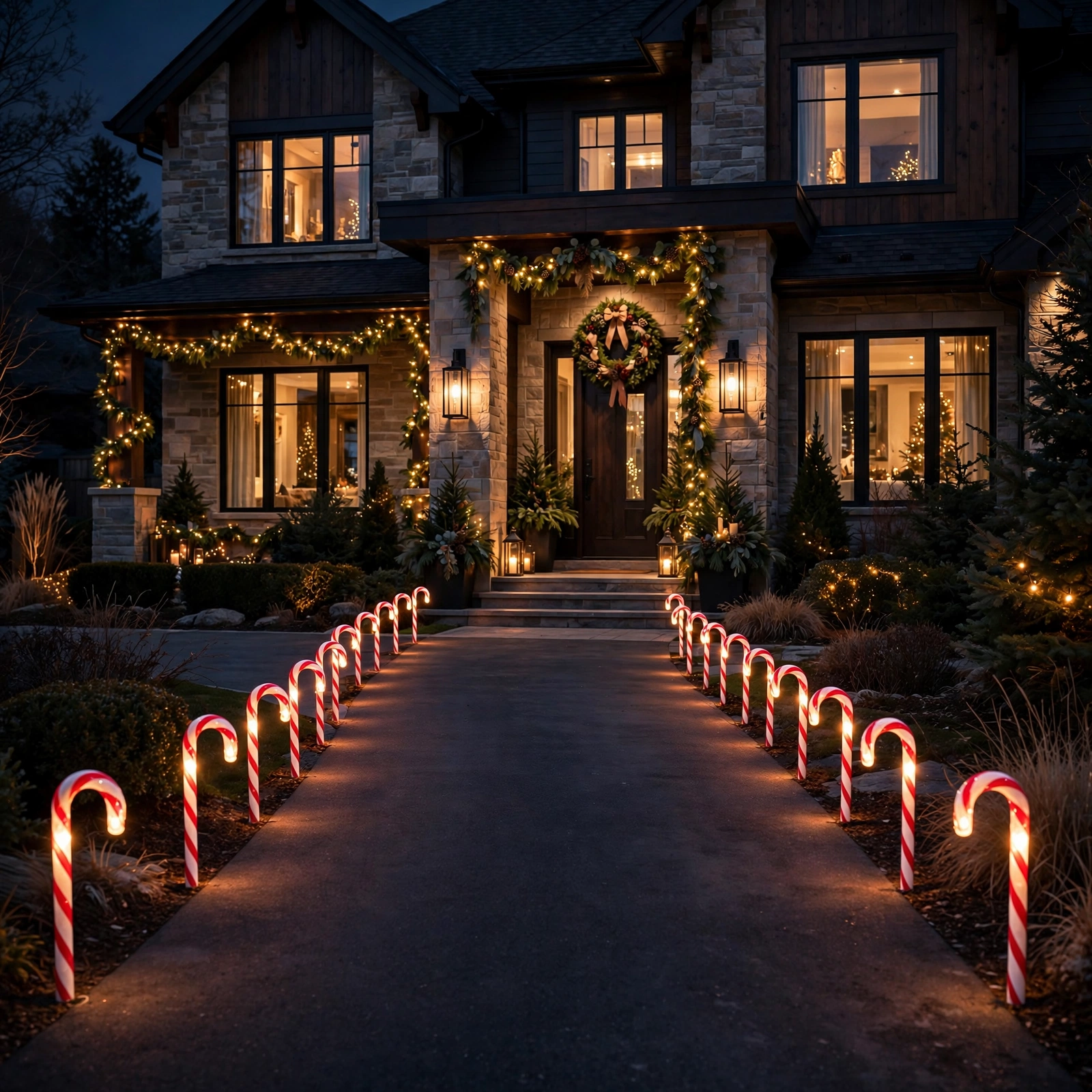 15 Christmas Outdoor Lights Ideas That Dazzle the Neighborhood 11 christmas outdoor lights ideas: driveway lined with candy cane path lights