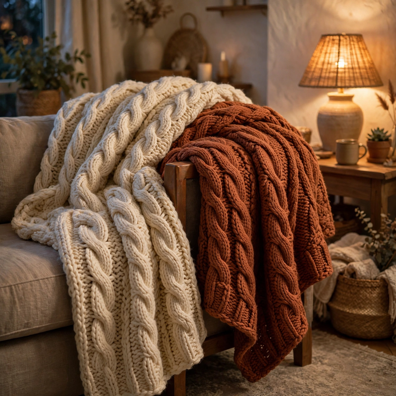 15 Cozy Halloween Decor Ideas That Feel Warm, Not Scary 3 Chunky knit throw blankets, an essential cozy fall decor idea for October