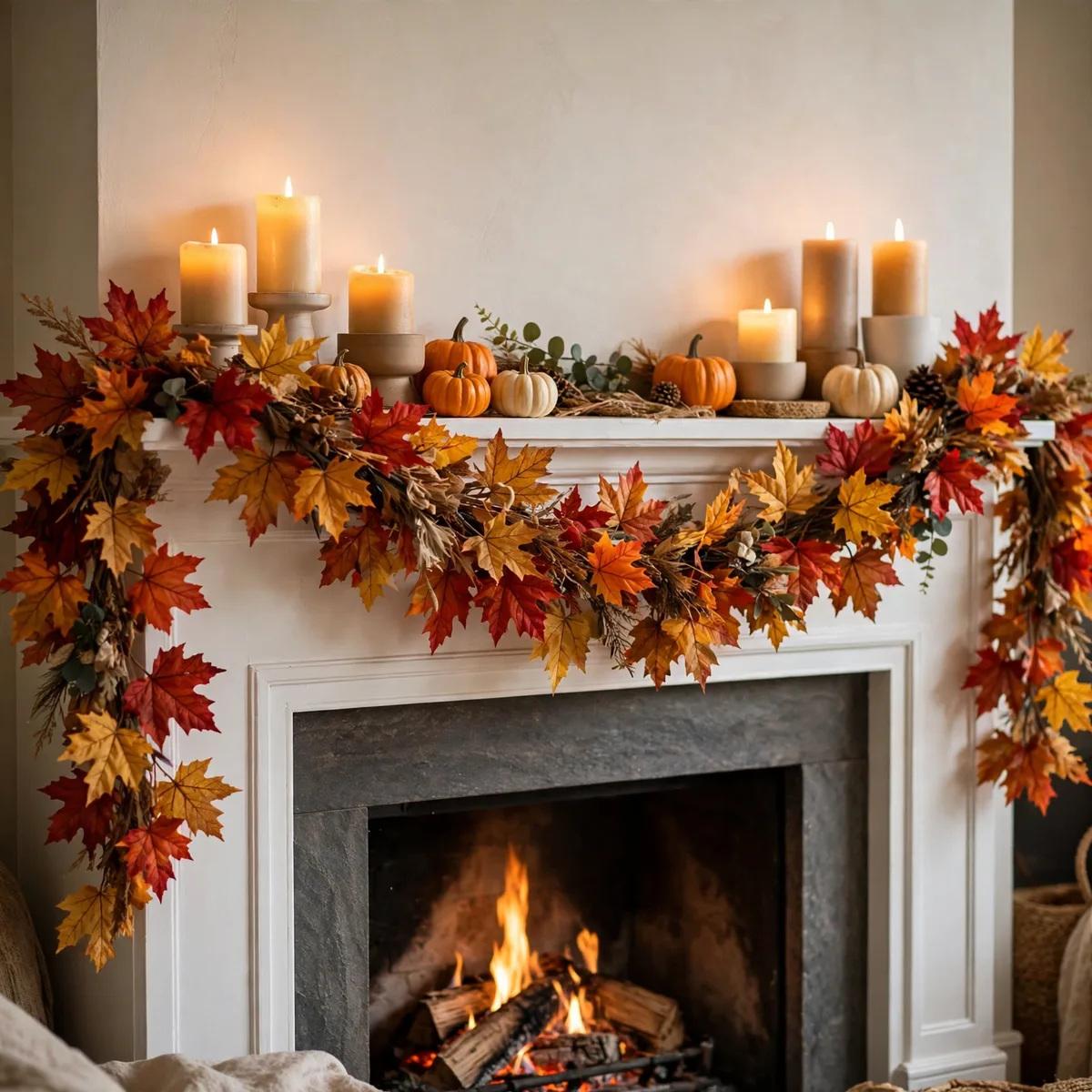 Fall leaf mantel garland for Thanksgiving garland ideas