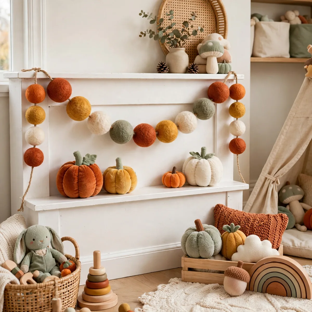 Felt ball autumn Thanksgiving garland ideas