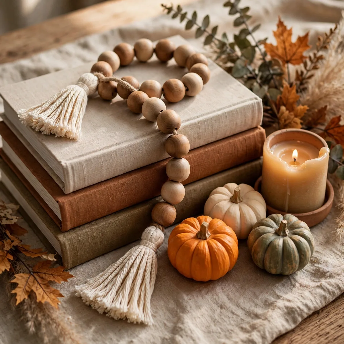 Wooden bead garland with tassels for Thanksgiving garland ideas