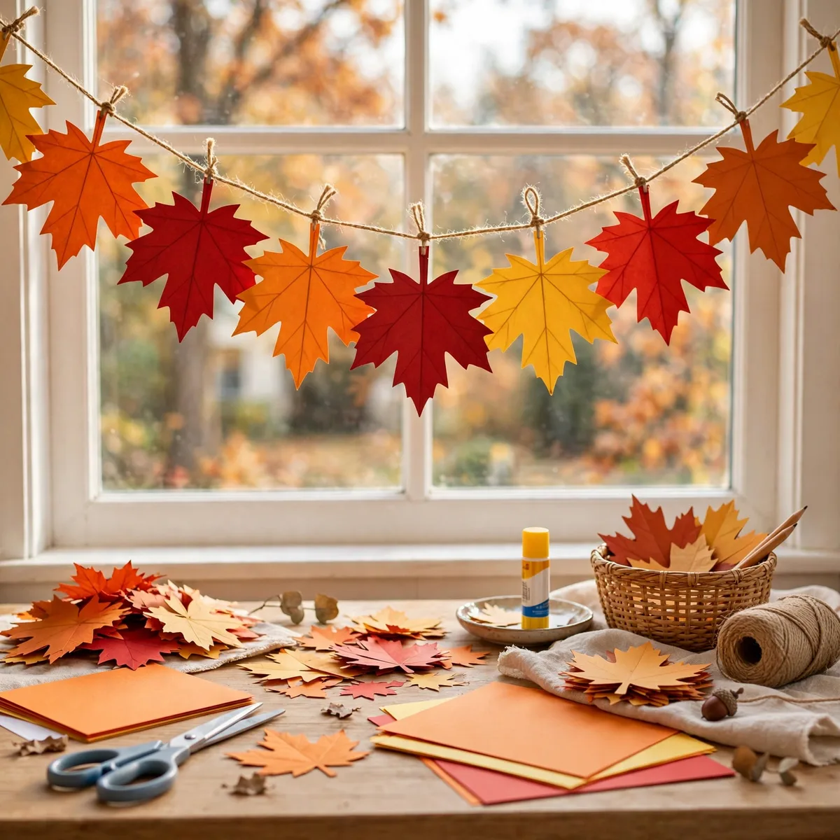 Paper maple leaf DIY Thanksgiving garland ideas