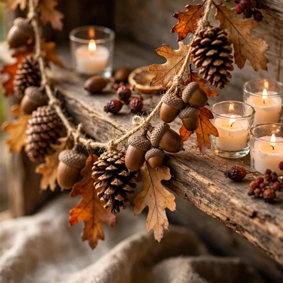 Acorn and pinecone natural Thanksgiving garland ideas