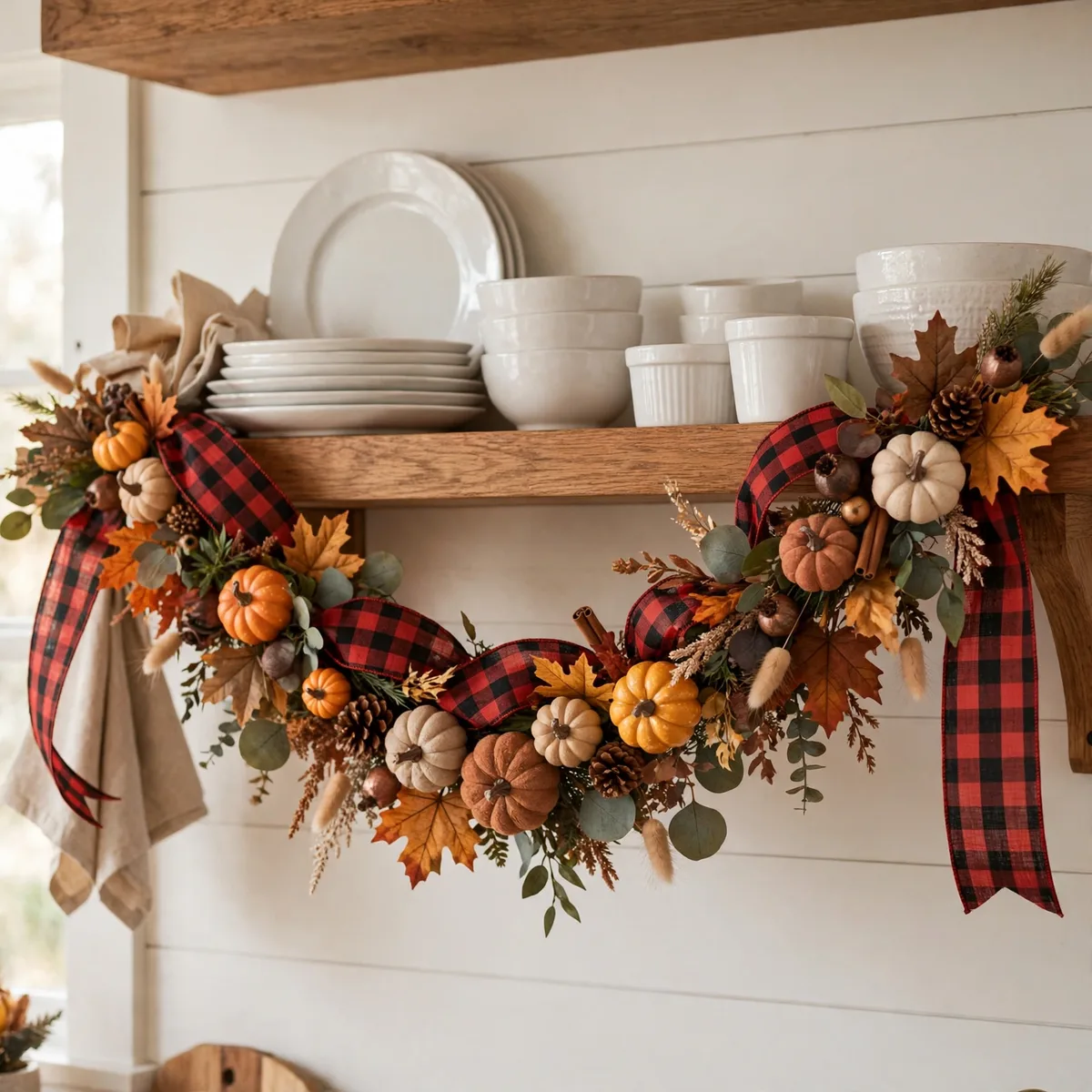 Plaid ribbon woven Thanksgiving garland ideas