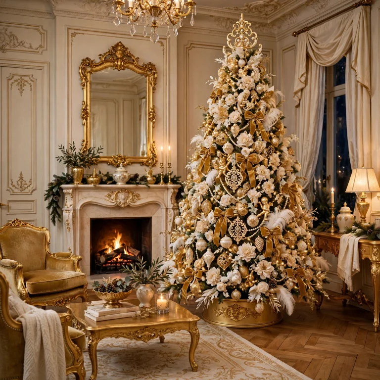 rococo christmas decor: opulent gold rococo tree in grand room